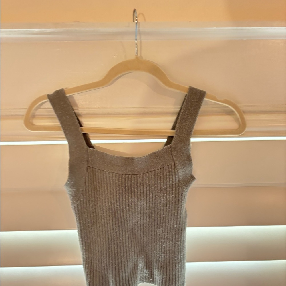 Green Ribbed Knit Crop Tank Top